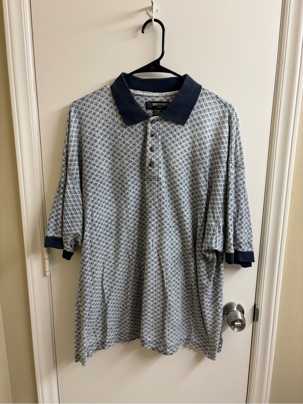 Vintage Britches Golf Polo Shirt Mens XL Blue Geometric 100% Combed Cotton 90s